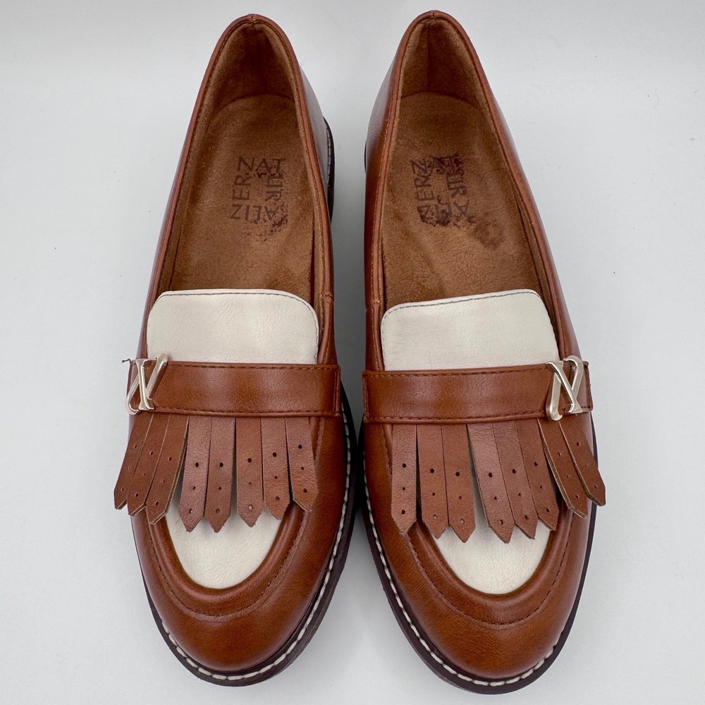 Naturalizer Womens Kiltie Fringe Platform Loafers Brown Cream Wedge Shoes Size 6 - Picture 4 of 9